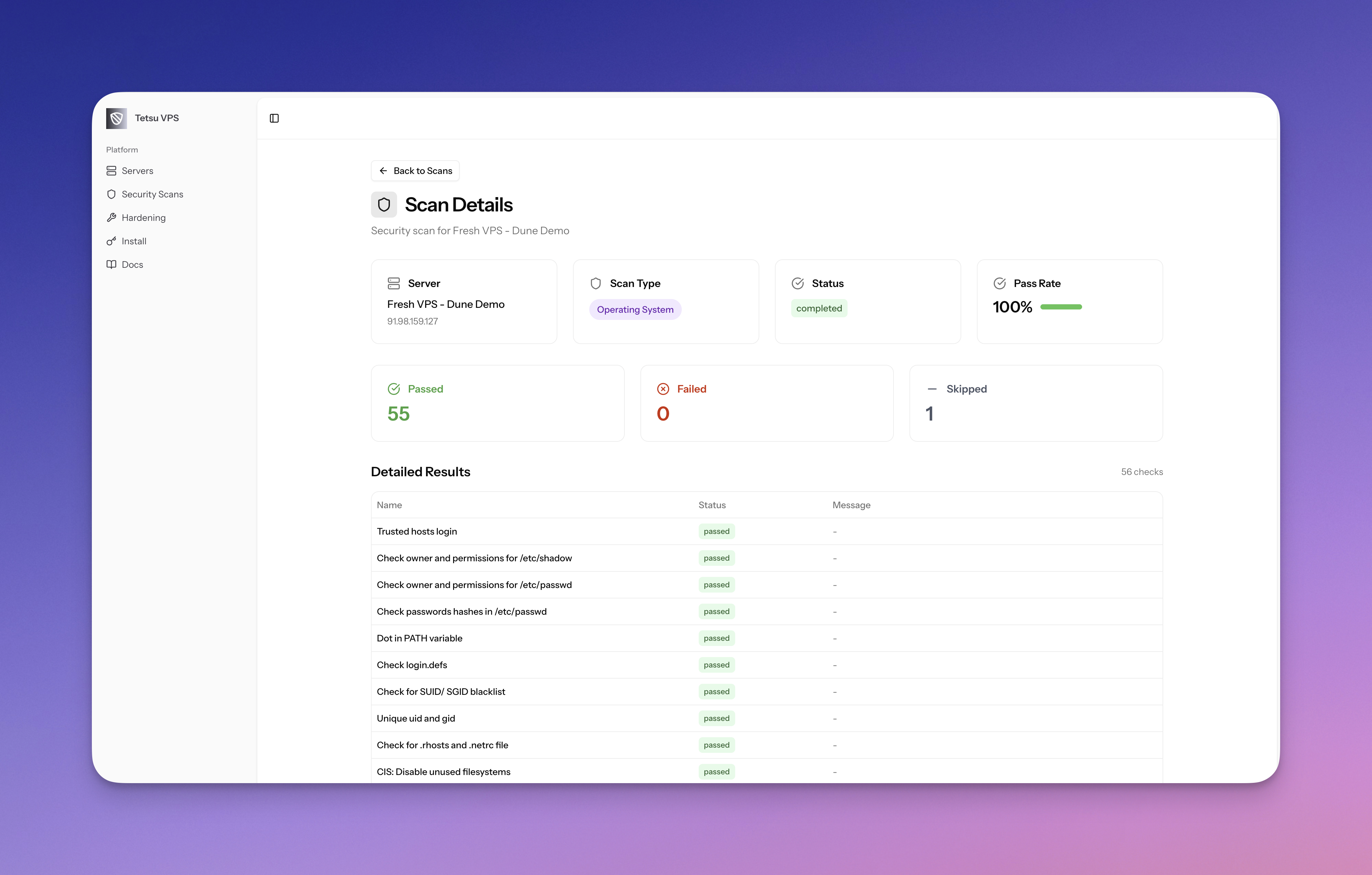 TetsuVPS Scan After Hardening